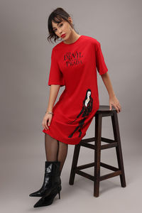 Zivame Devil Wears Prada Knit Cotton Lifewear Dress - Flame Scarlet — thumbnail 2